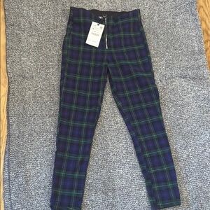Zara Blue & Green Plaid Ankle Pants
